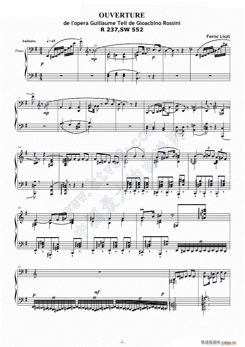 威廉 退尔序曲 李斯特S 552(钢琴谱)1