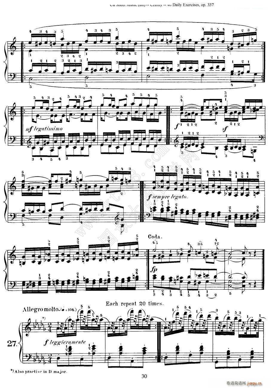 Czerny 40 Daily Exerci Op 337 25 30 40首日常训练曲(钢琴谱)1