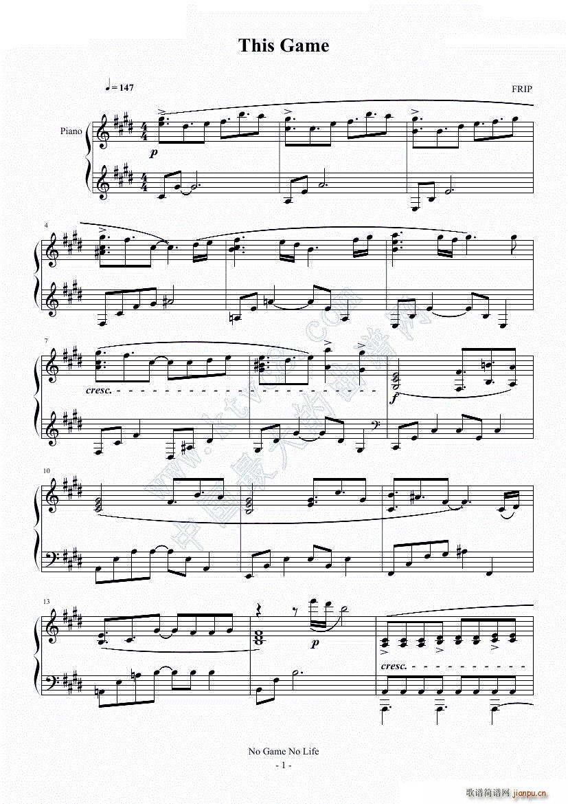 No Game No Life OP完整版(钢琴谱)1