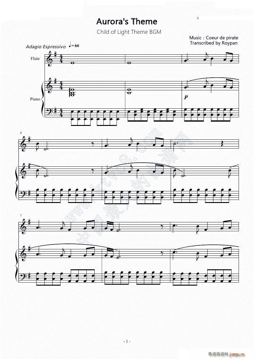 Aurora s Theme 育碧新作 光之子 BGM(钢琴谱)1