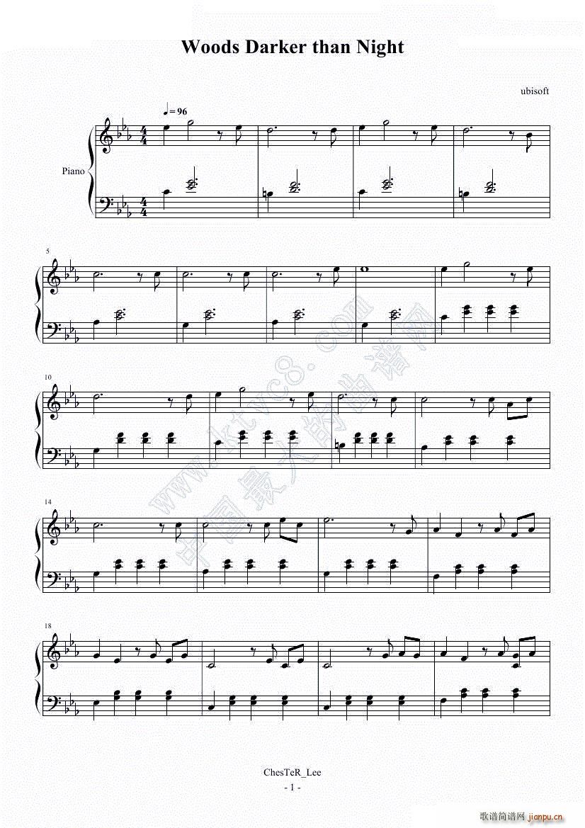 插曲 Woods Darker than Night(钢琴谱)1