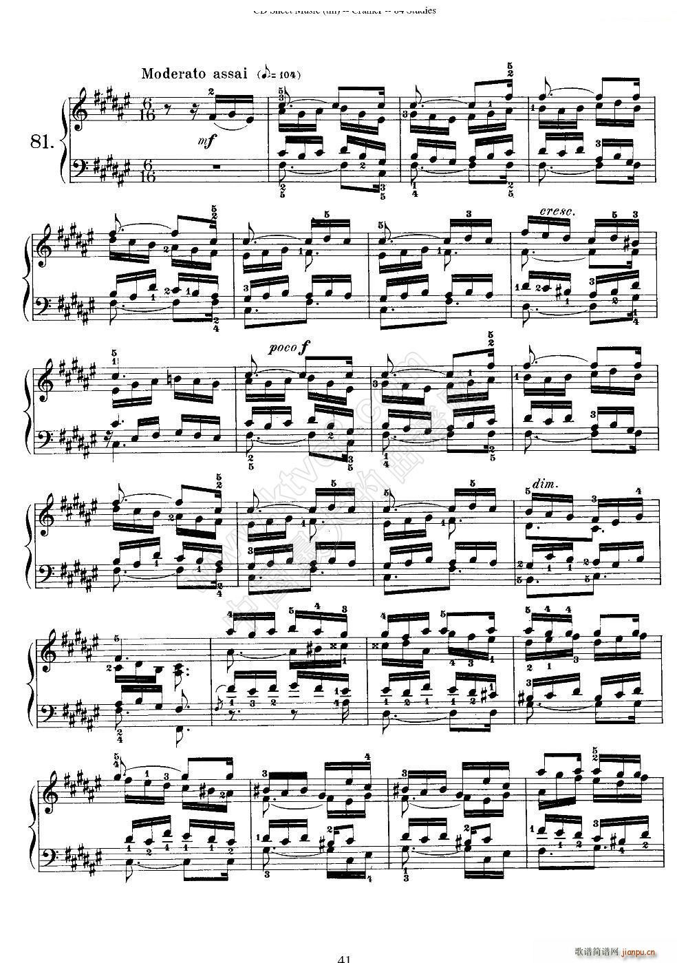 Cramer 84 exercices 81 84 克拉莫84首钢琴练习曲(钢琴谱)1