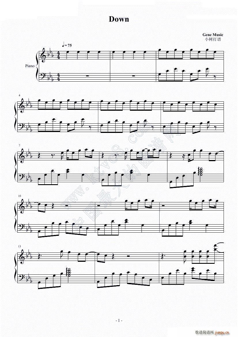 吸血鬼日记片尾曲之down(钢琴谱)1