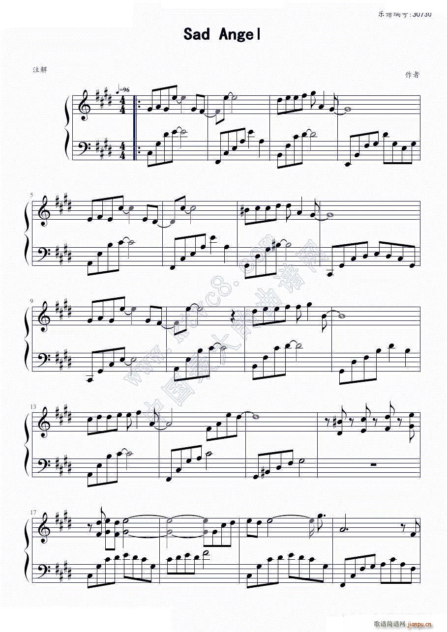 sad angel(钢琴谱)1