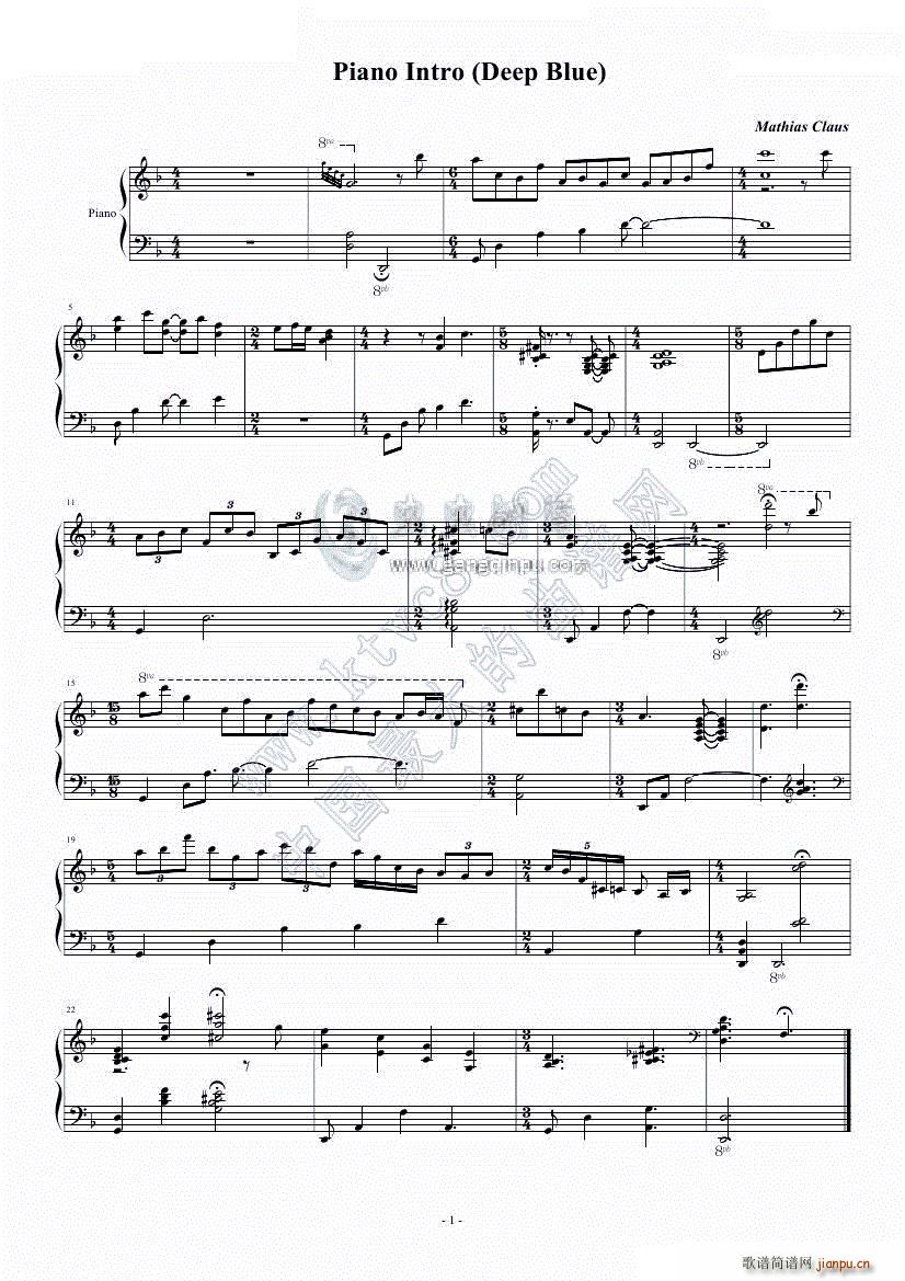 Piano Intro Deep Blue(钢琴谱)1