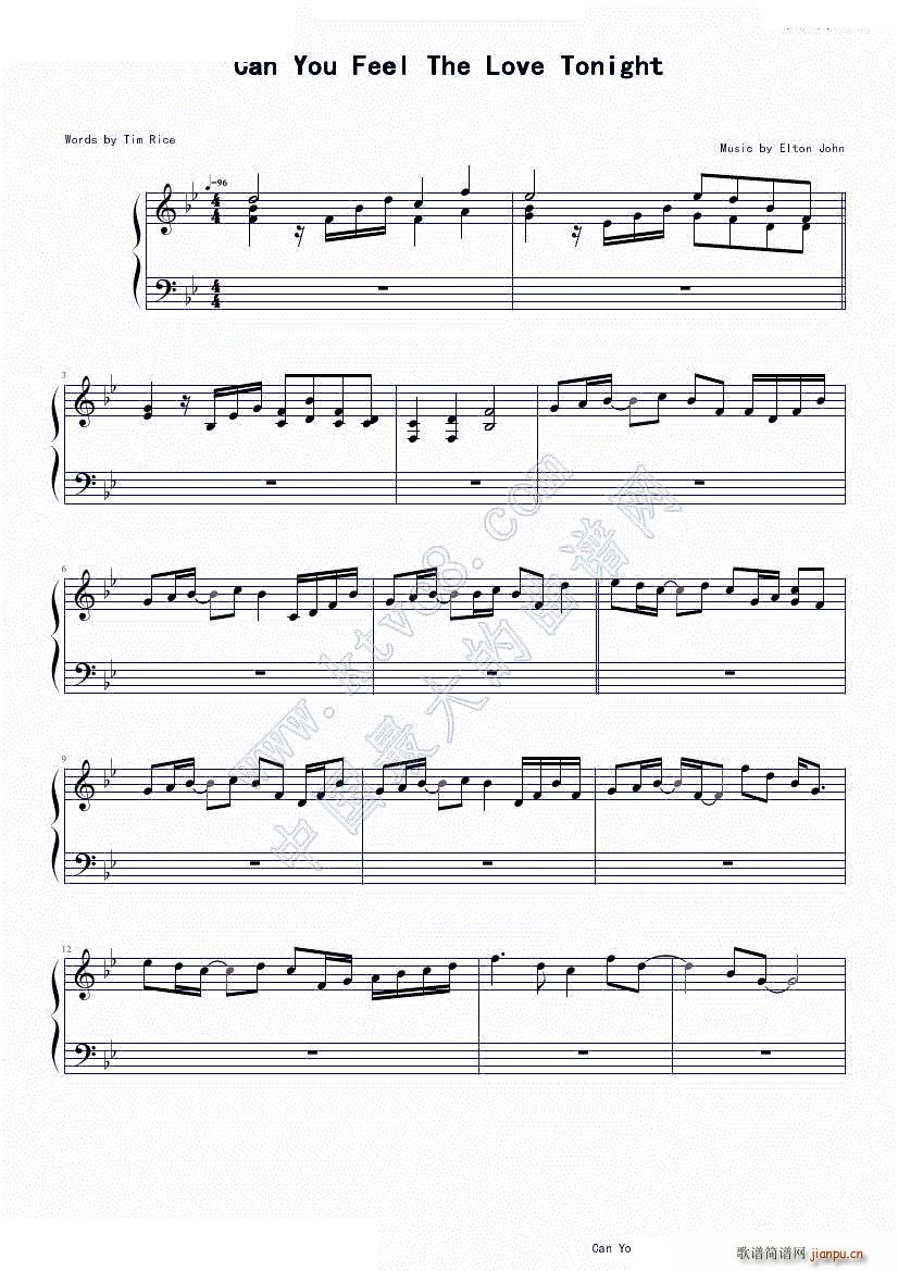 Can You Feel The Love Tonignt 狮子王主题曲(钢琴谱)1