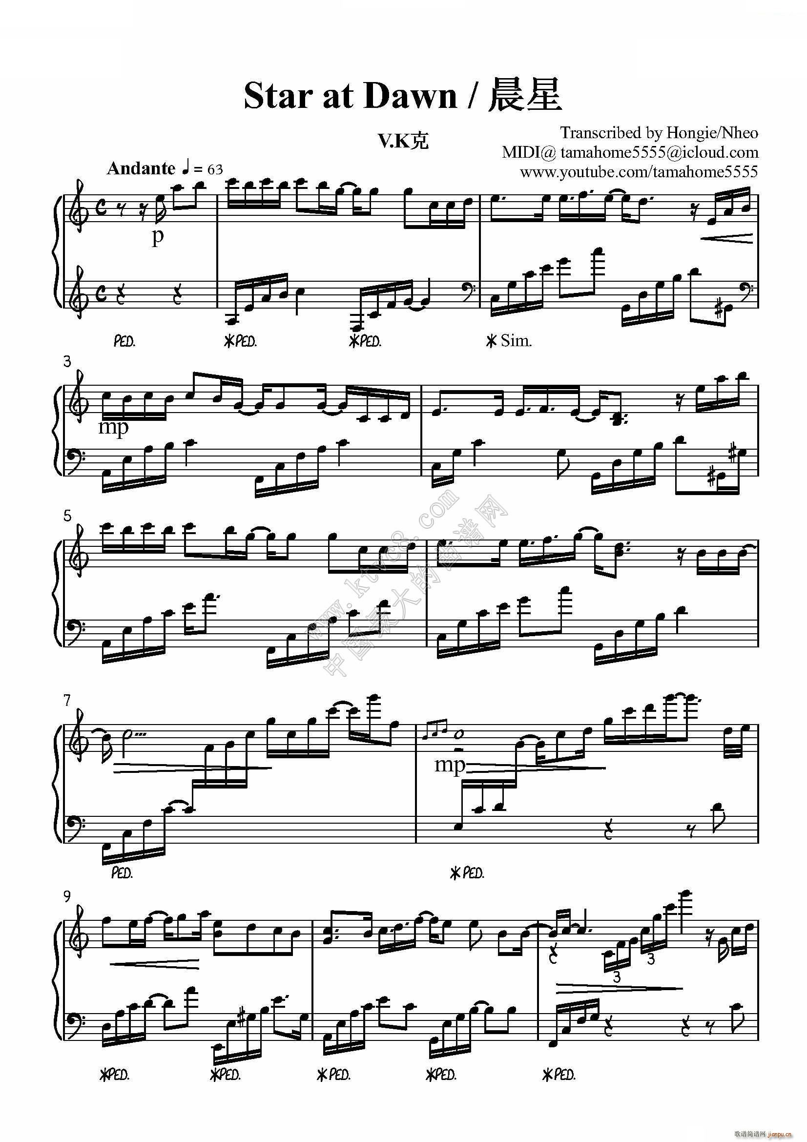 晨星 Star at Dawn(钢琴谱)1