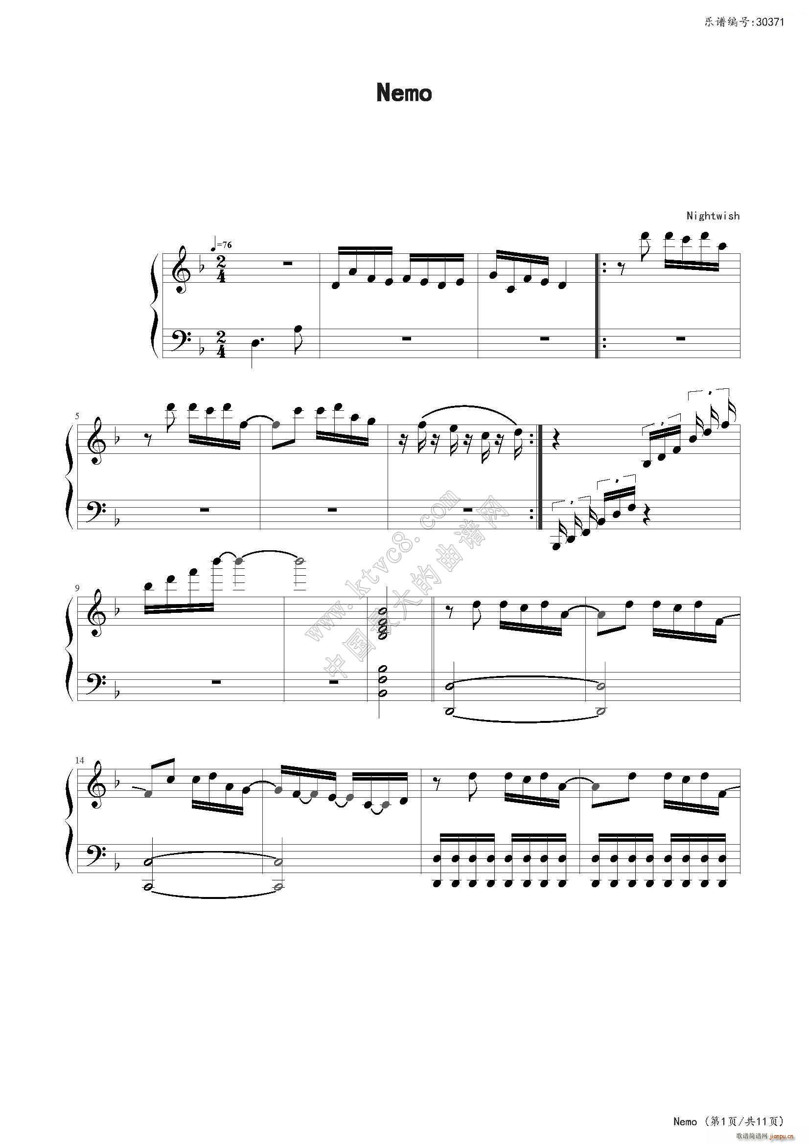Nemo Nightwish(钢琴谱)1