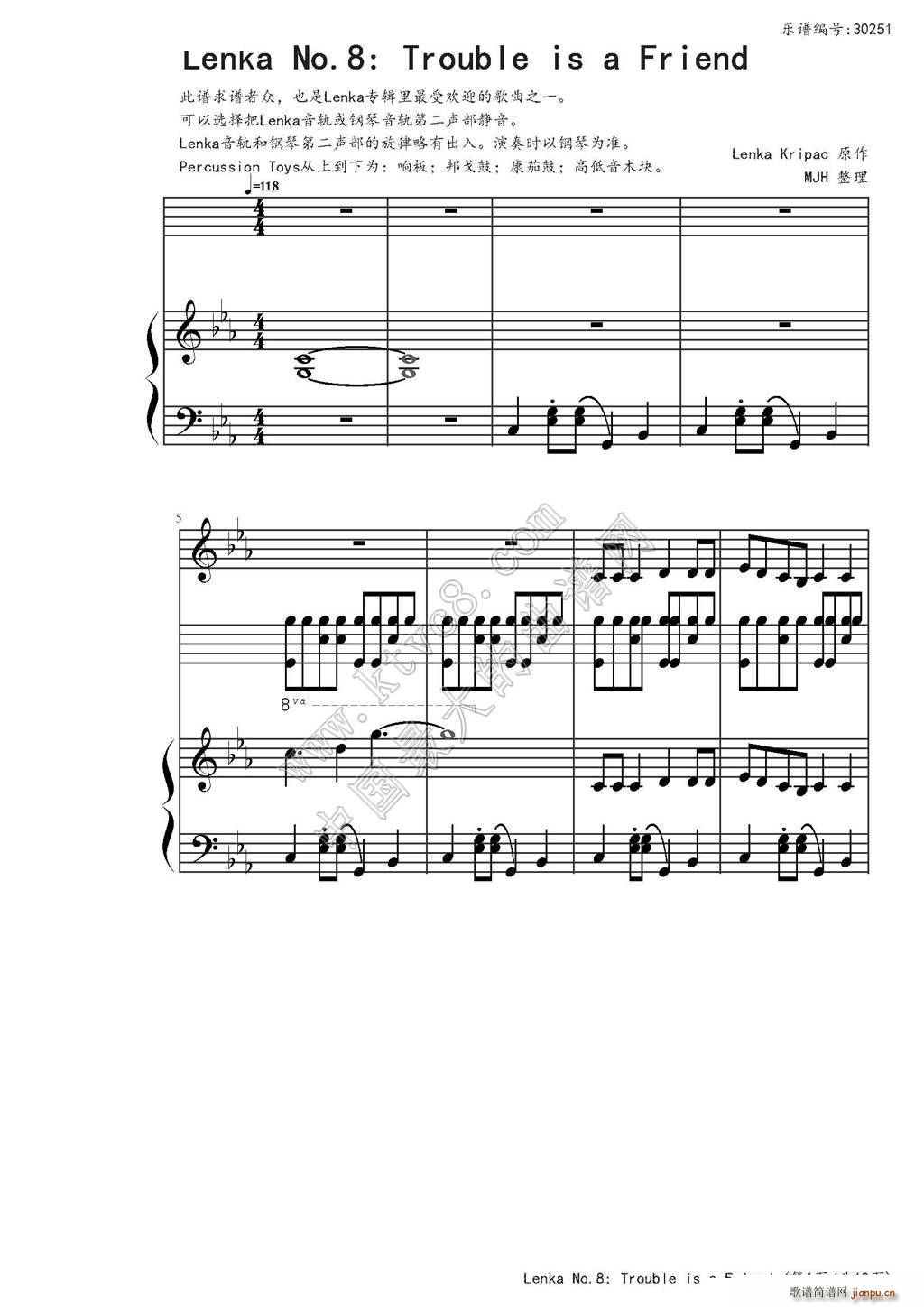 Trouble is a friend 弹唱谱(钢琴谱)1