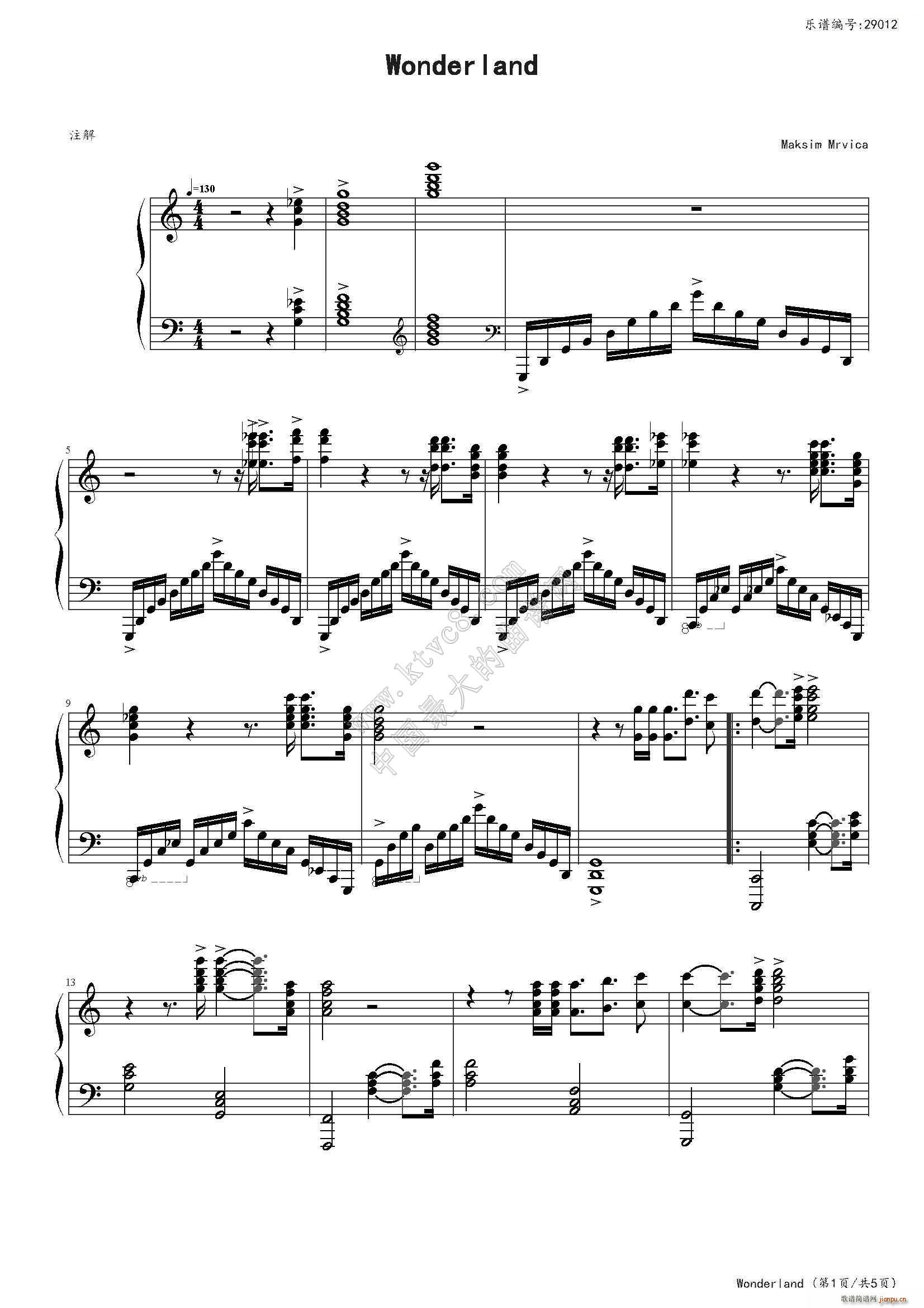 Wonderland 新乐园 Maksim演奏原版(钢琴谱)1