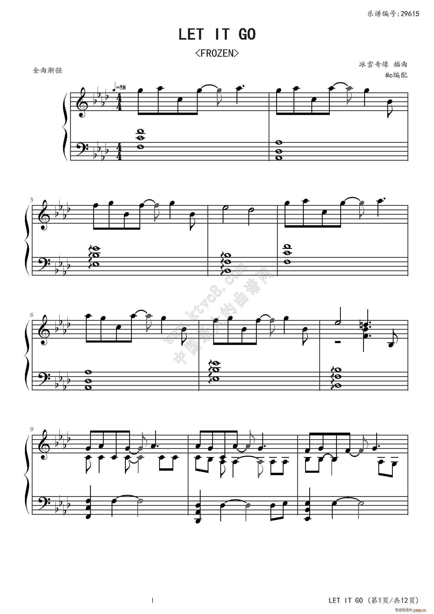 LET IT GO FROZEN(钢琴谱)1