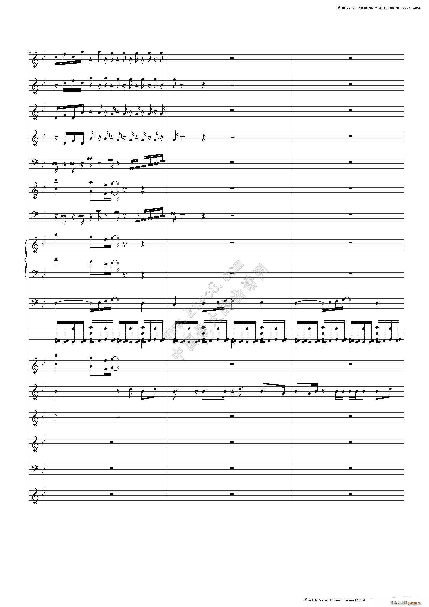 植物大战僵尸 主题或片尾曲(钢琴谱)17