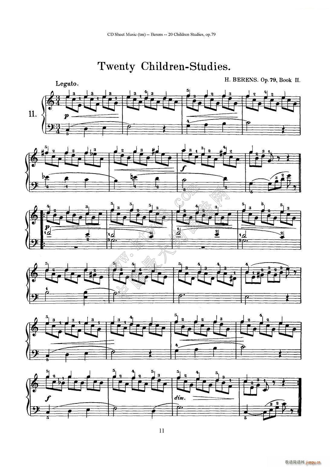 贝伦斯20首儿童钢琴练习曲 11 20(钢琴谱)1
