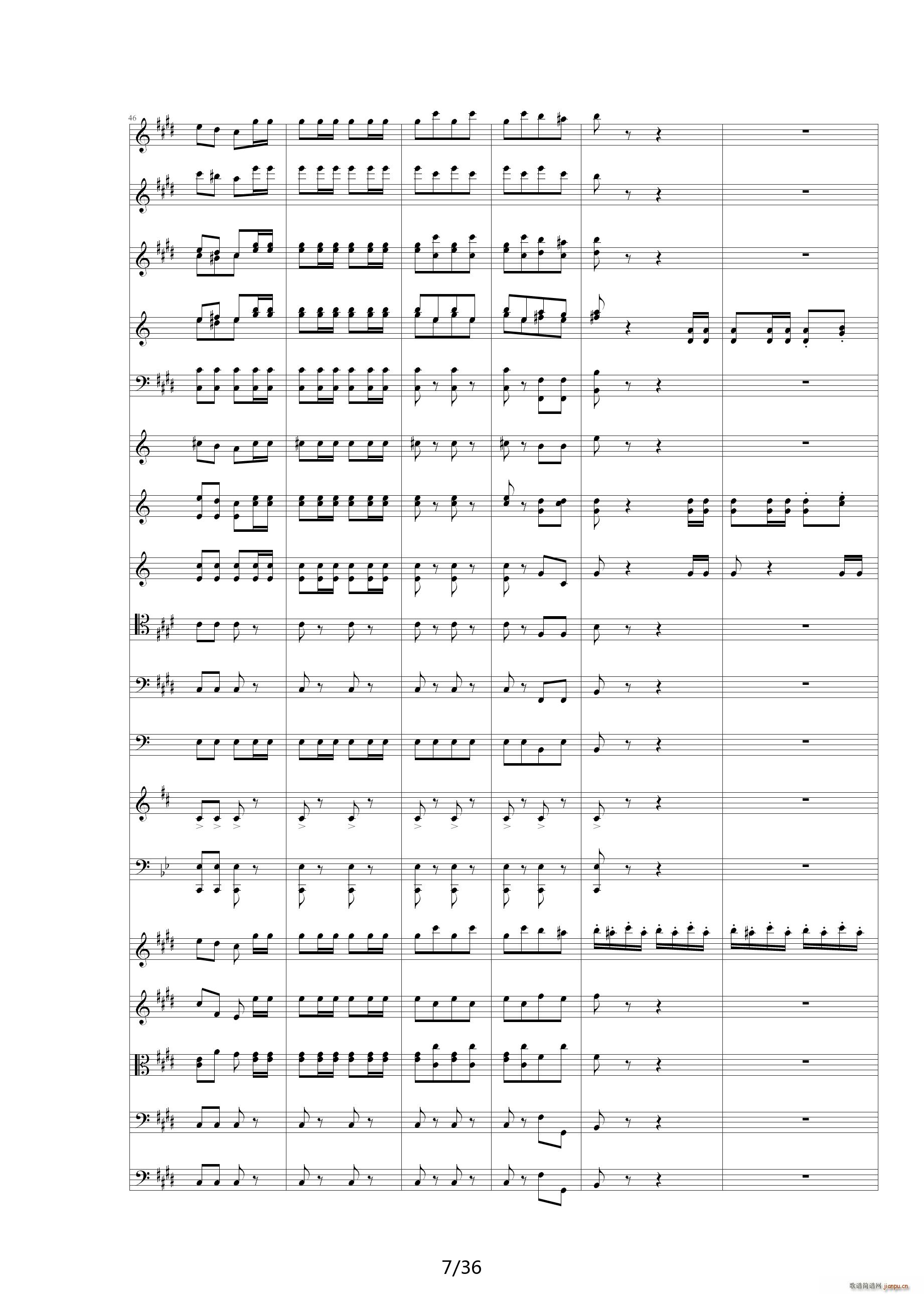 威廉退尔序曲原版扒谱 E调(钢琴谱)7