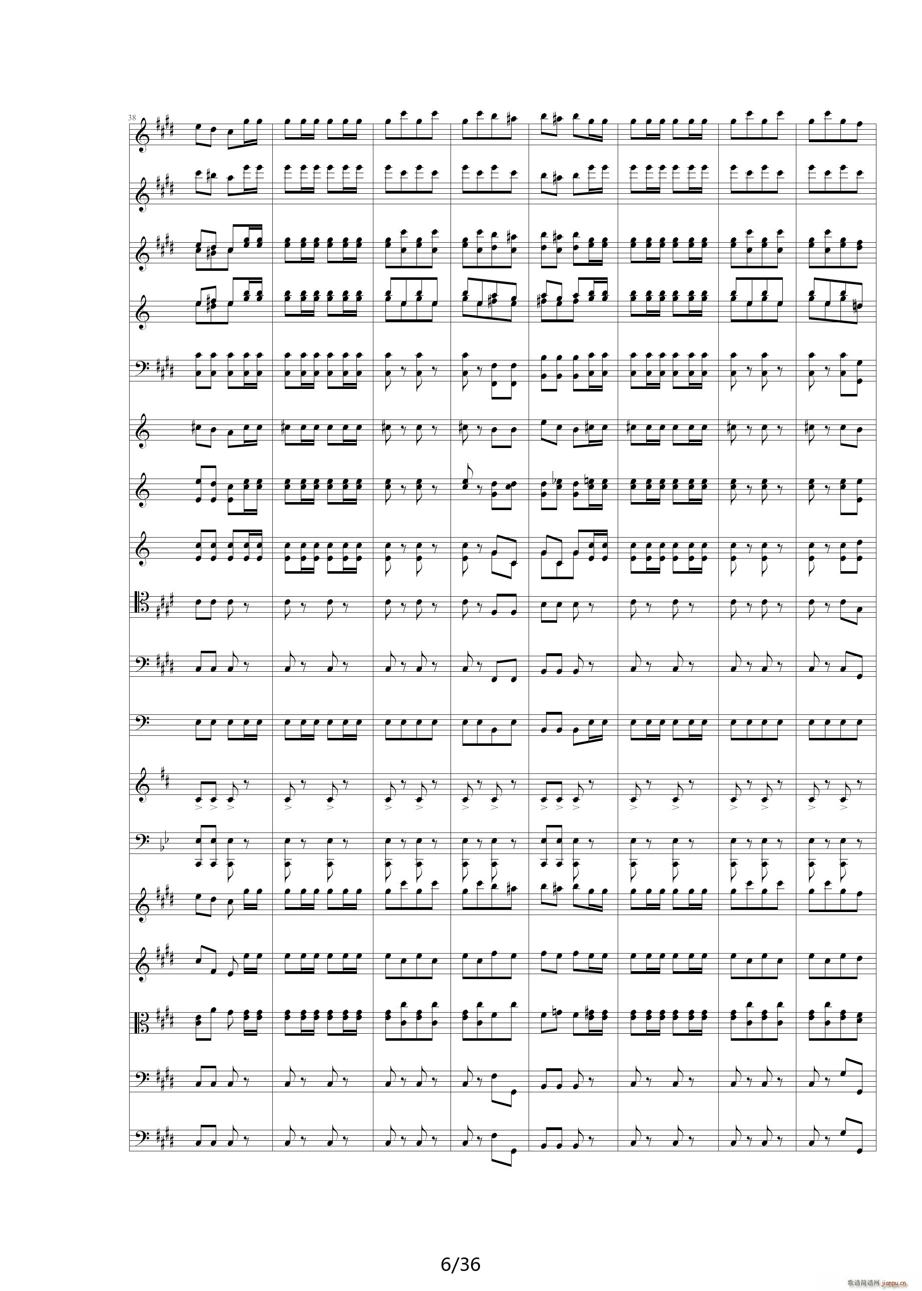 威廉退尔序曲原版扒谱 E调(钢琴谱)6