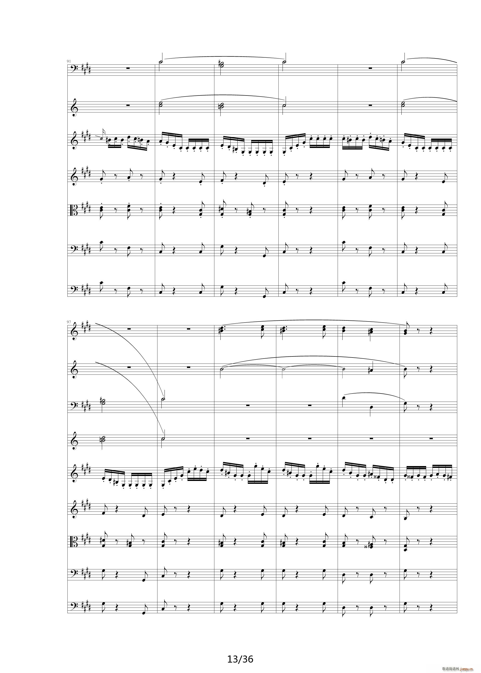 威廉退尔序曲原版扒谱 E调(钢琴谱)13