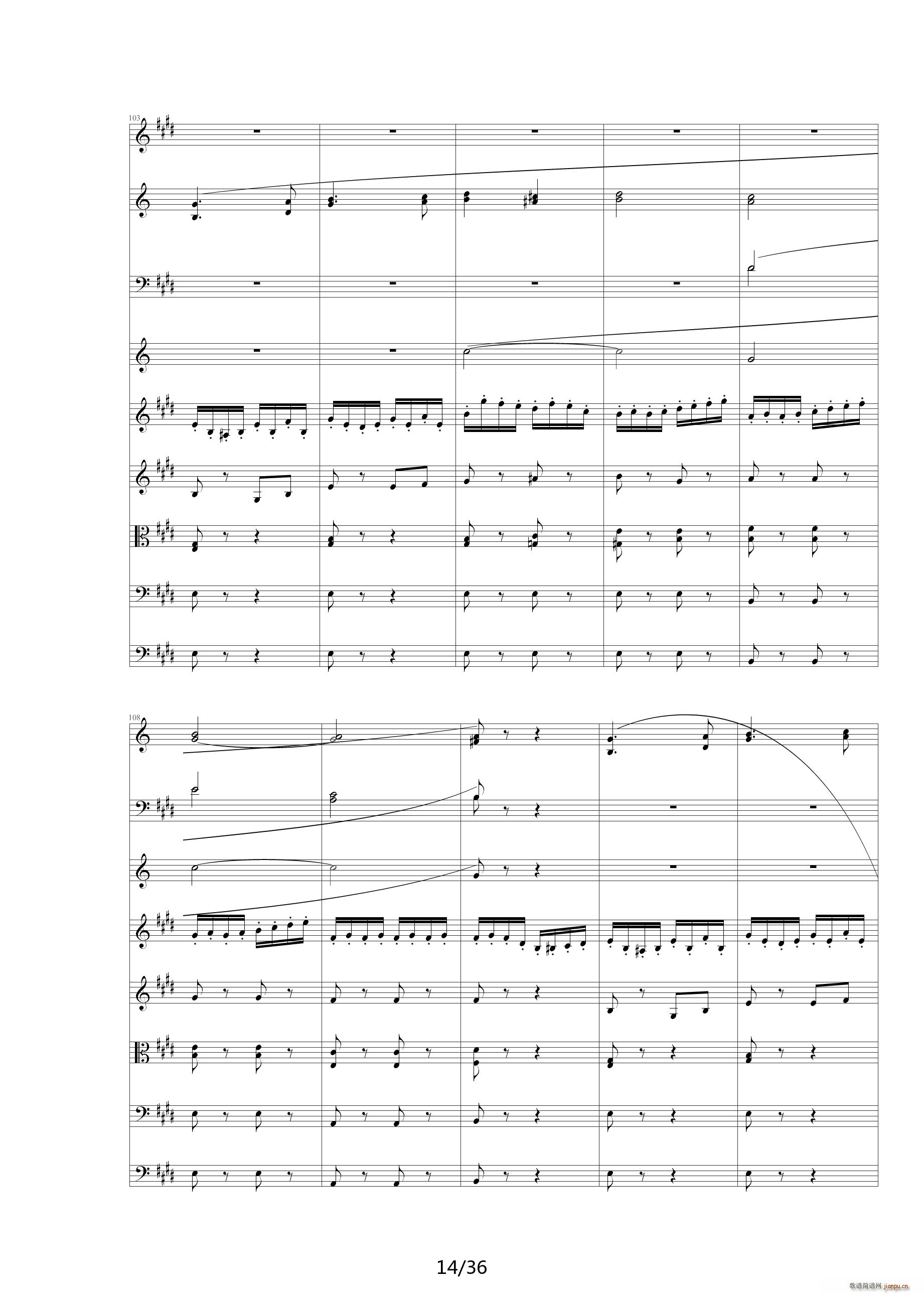 威廉退尔序曲原版扒谱 E调(钢琴谱)14