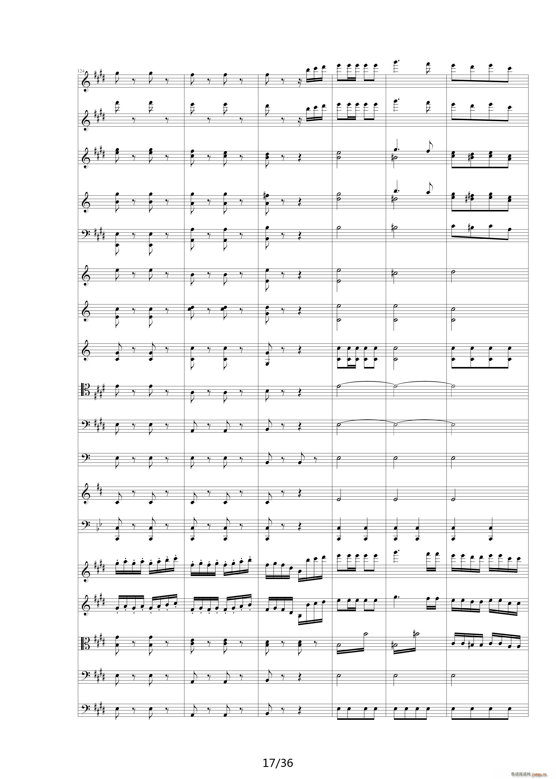 威廉退尔序曲原版扒谱 E调(钢琴谱)17