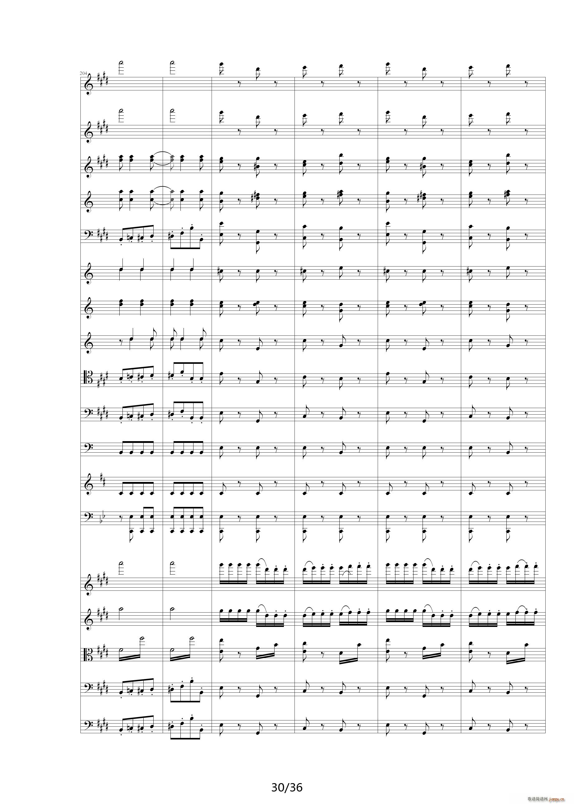 威廉退尔序曲原版扒谱 E调(钢琴谱)30