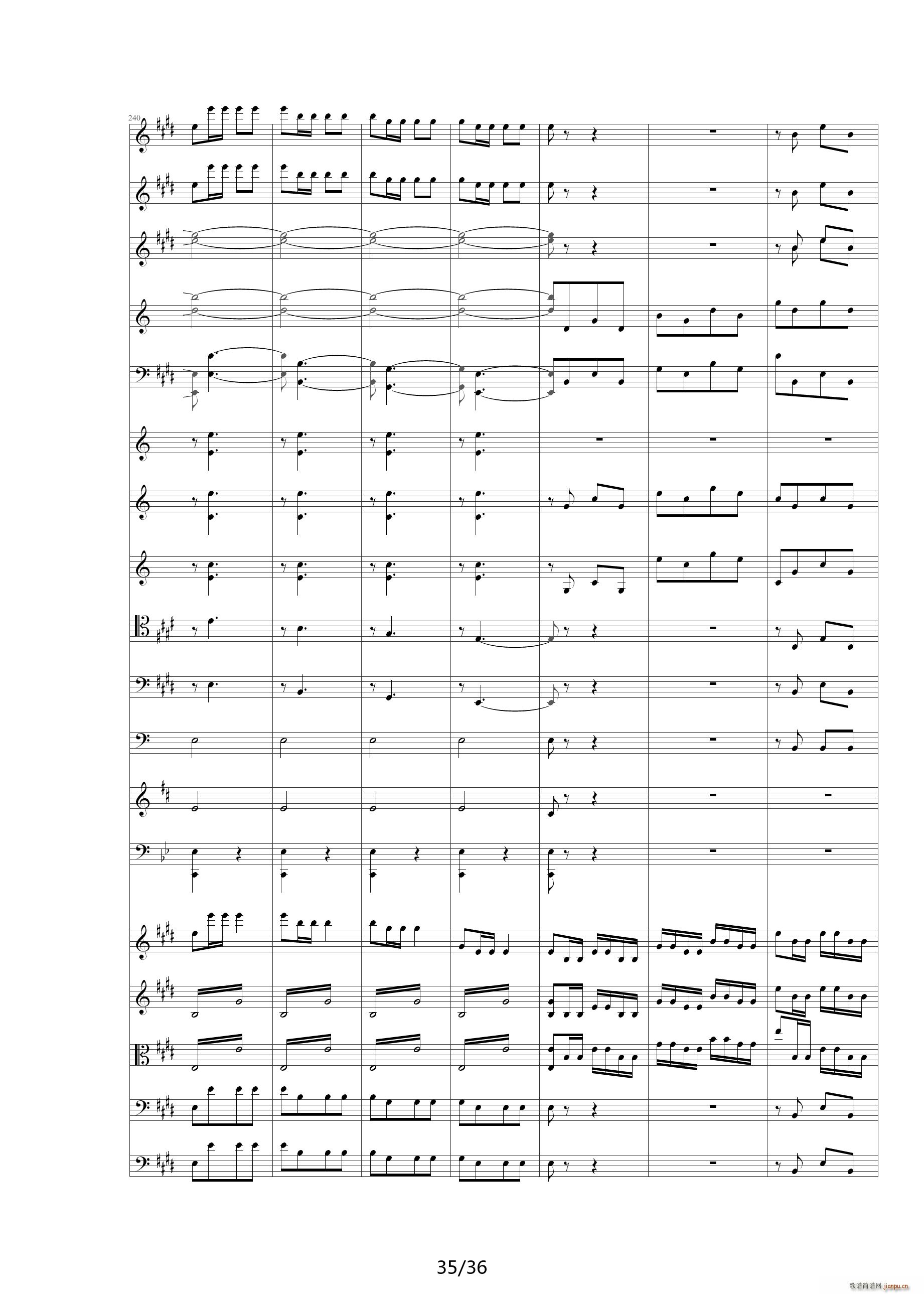 威廉退尔序曲原版扒谱 E调(钢琴谱)35