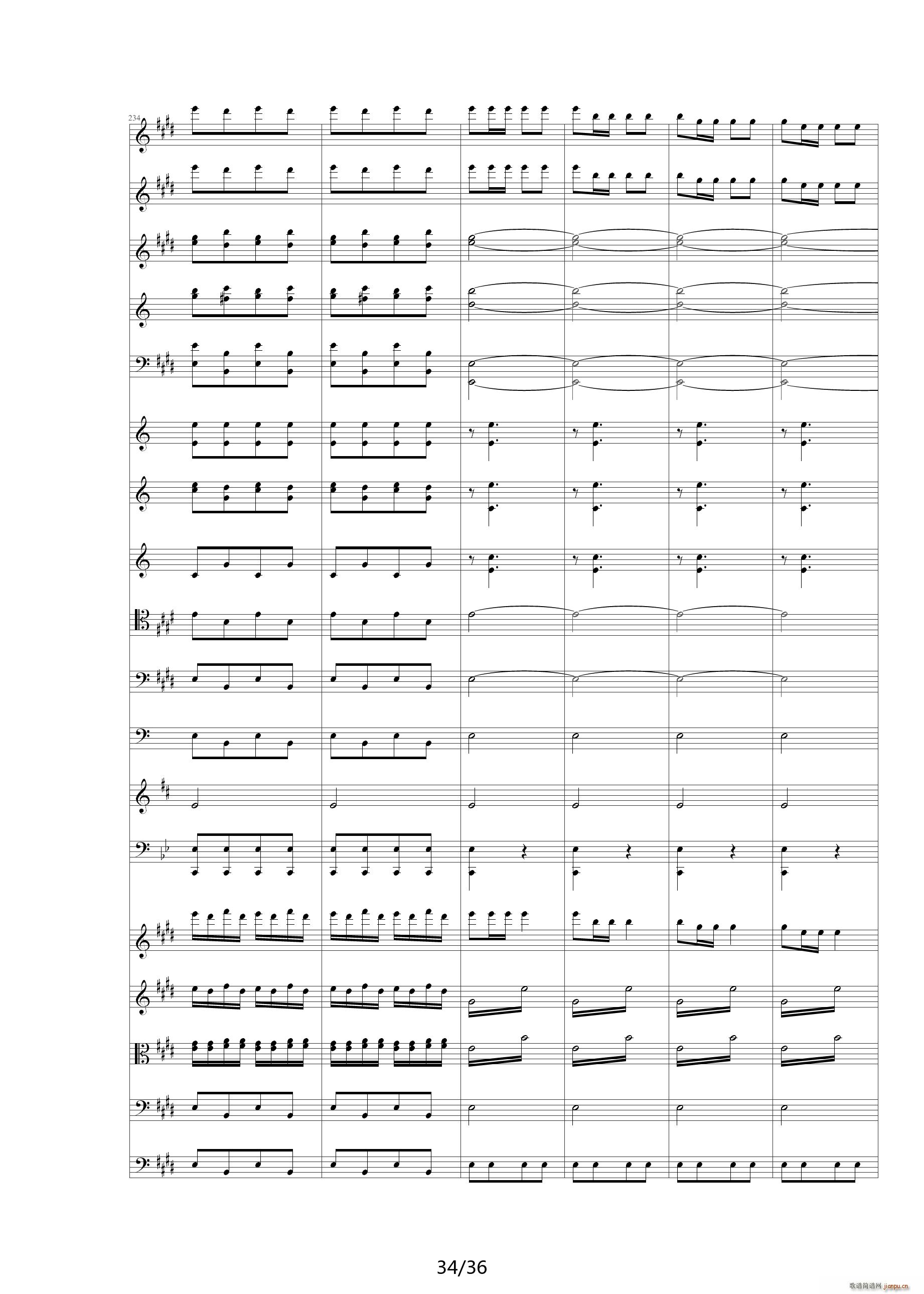 威廉退尔序曲原版扒谱 E调(钢琴谱)34