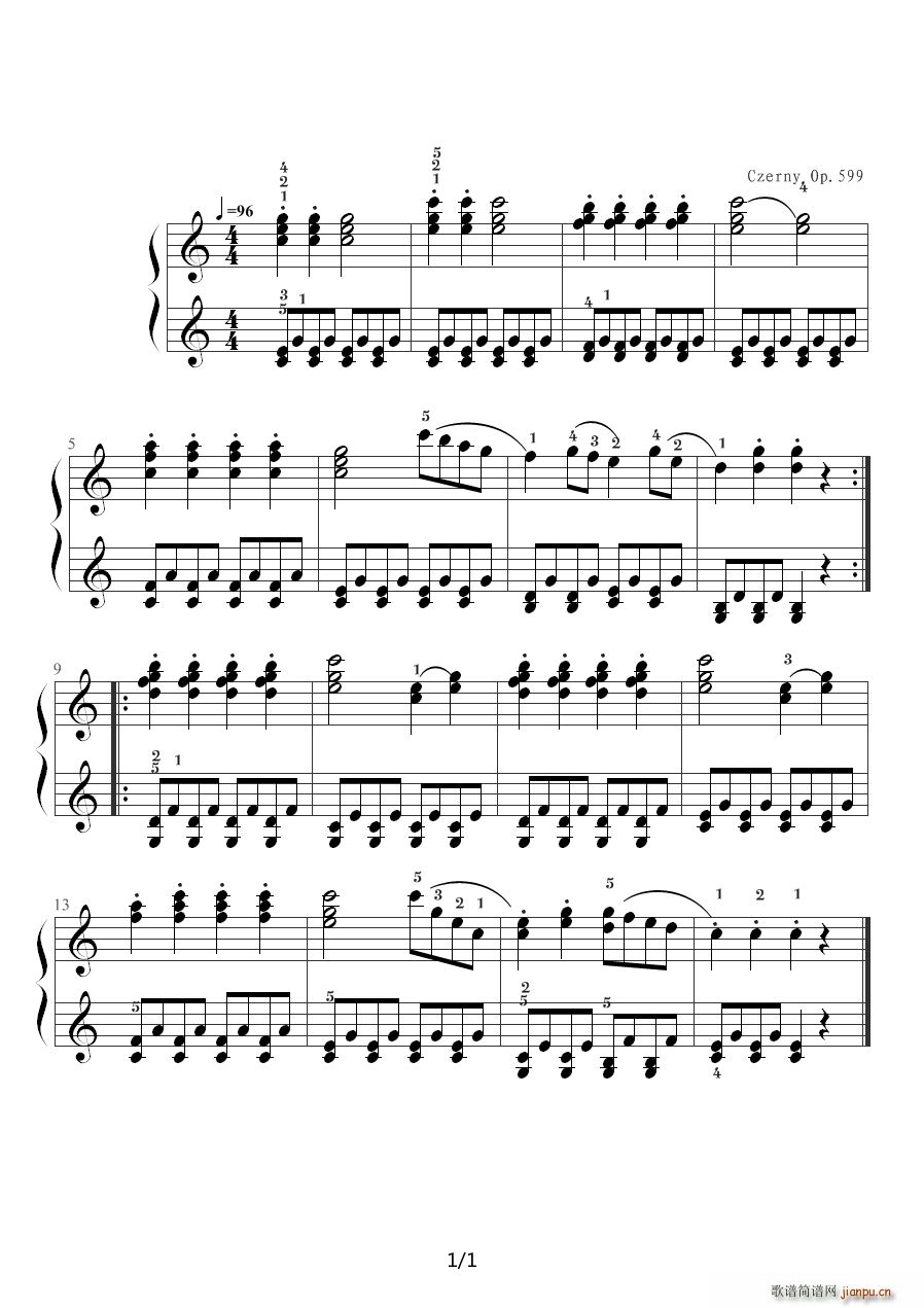 车尔尼599 NO 25 C调(钢琴谱)1