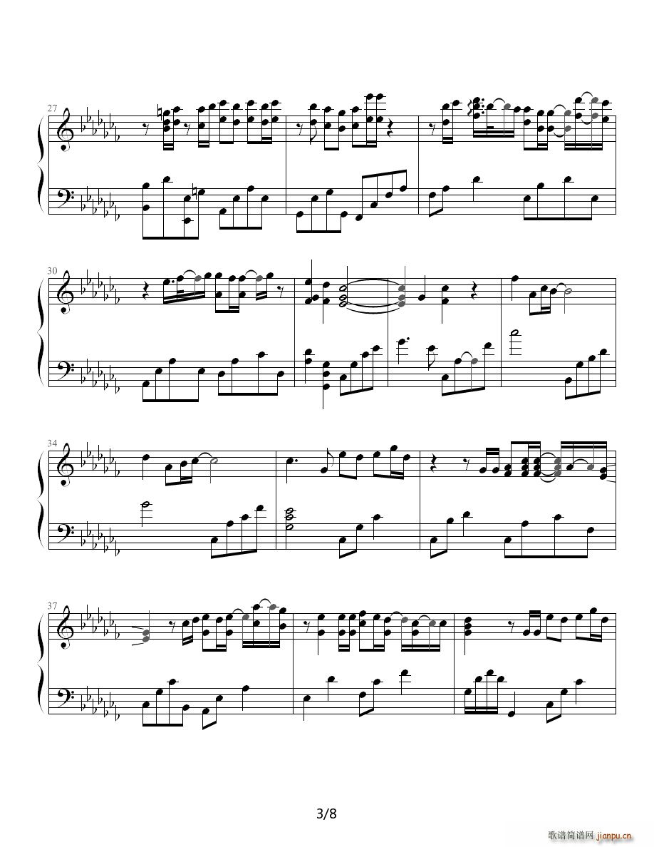 飘雪 韩剧 对不起我爱你 主题曲 陈冠宇钢琴独奏版 B调(钢琴谱)3