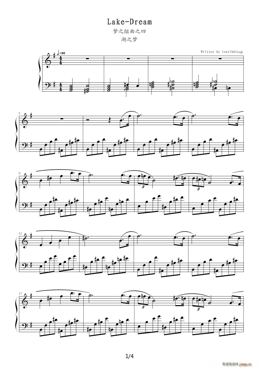 Lake Dream G调(钢琴谱)1
