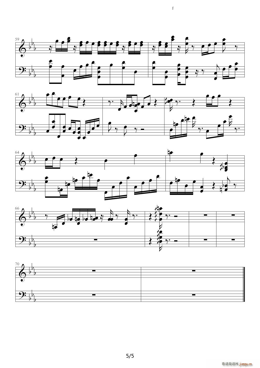 经过 爱情闯进门片尾曲 降E调(钢琴谱)5