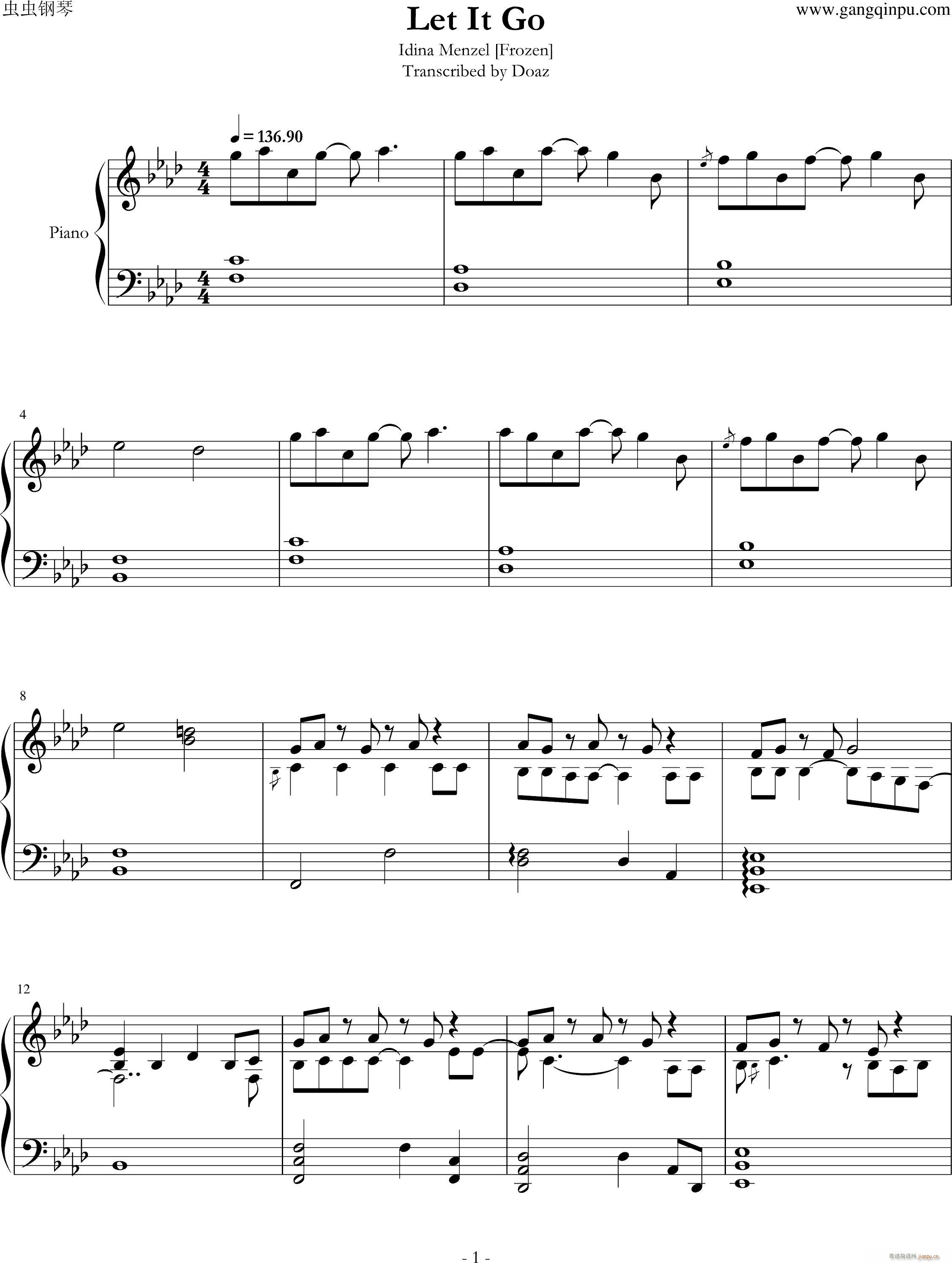 Frozen Let It Go(钢琴谱)1