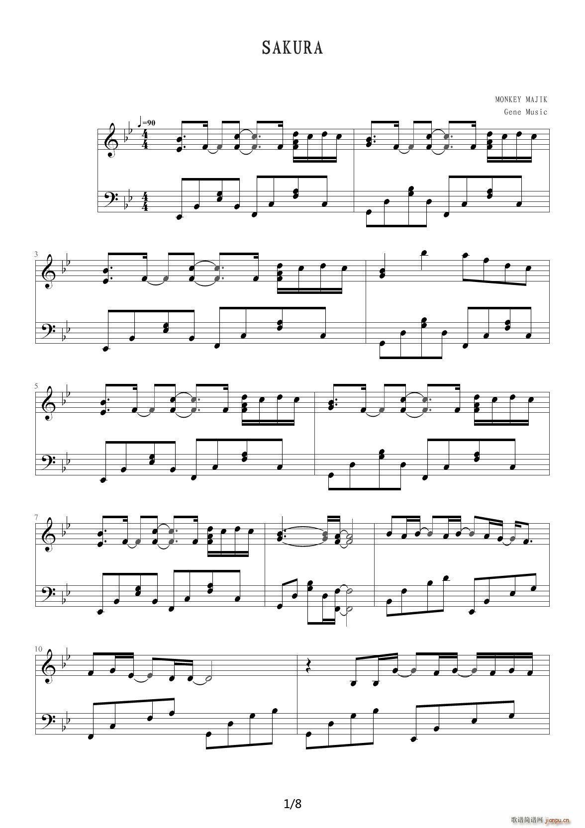 MONKEY MAJIK SAKURA 降B调(钢琴谱)1