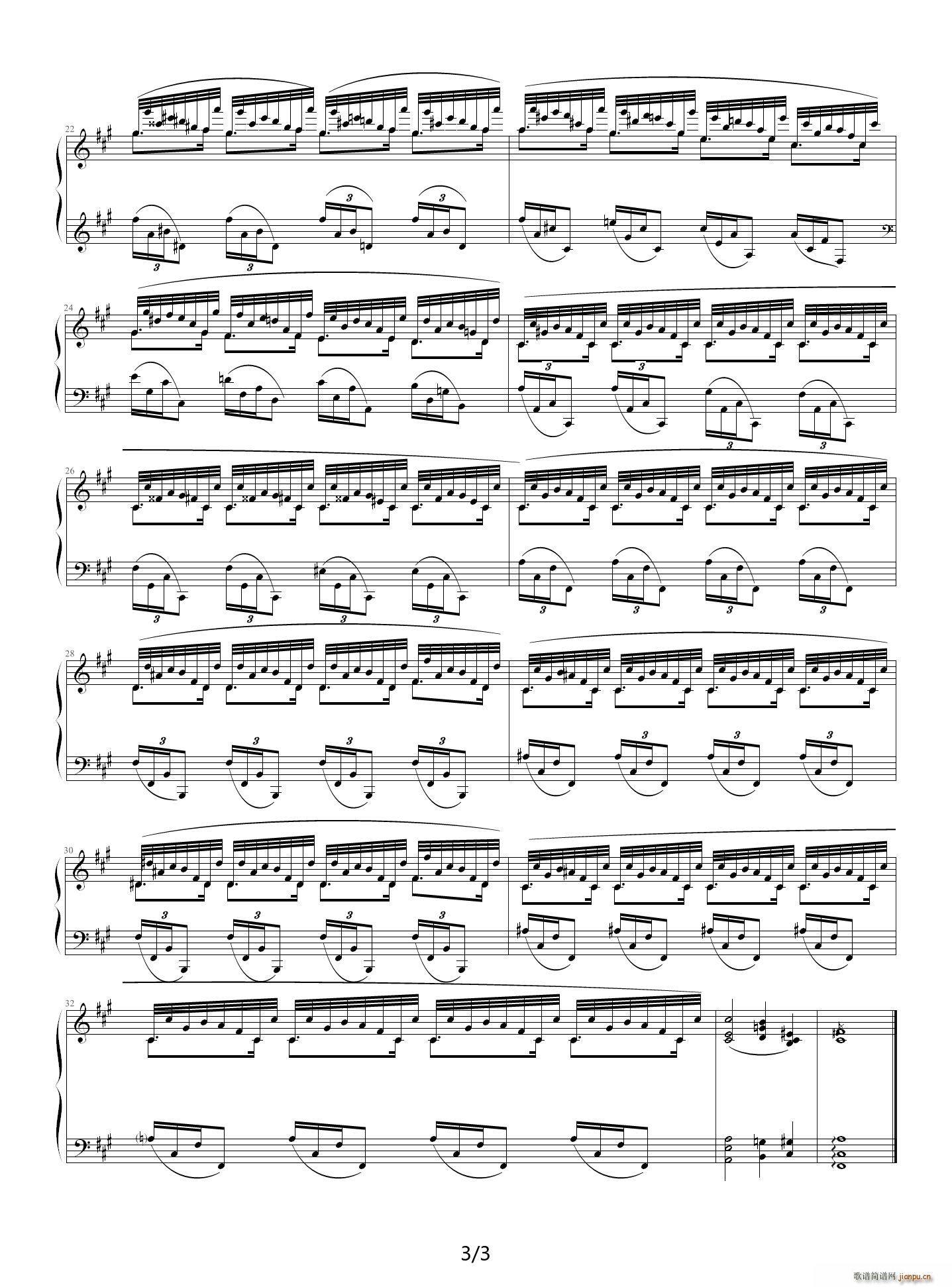 肖邦 升f小调前奏曲 OP28 no8 A调(钢琴谱)3