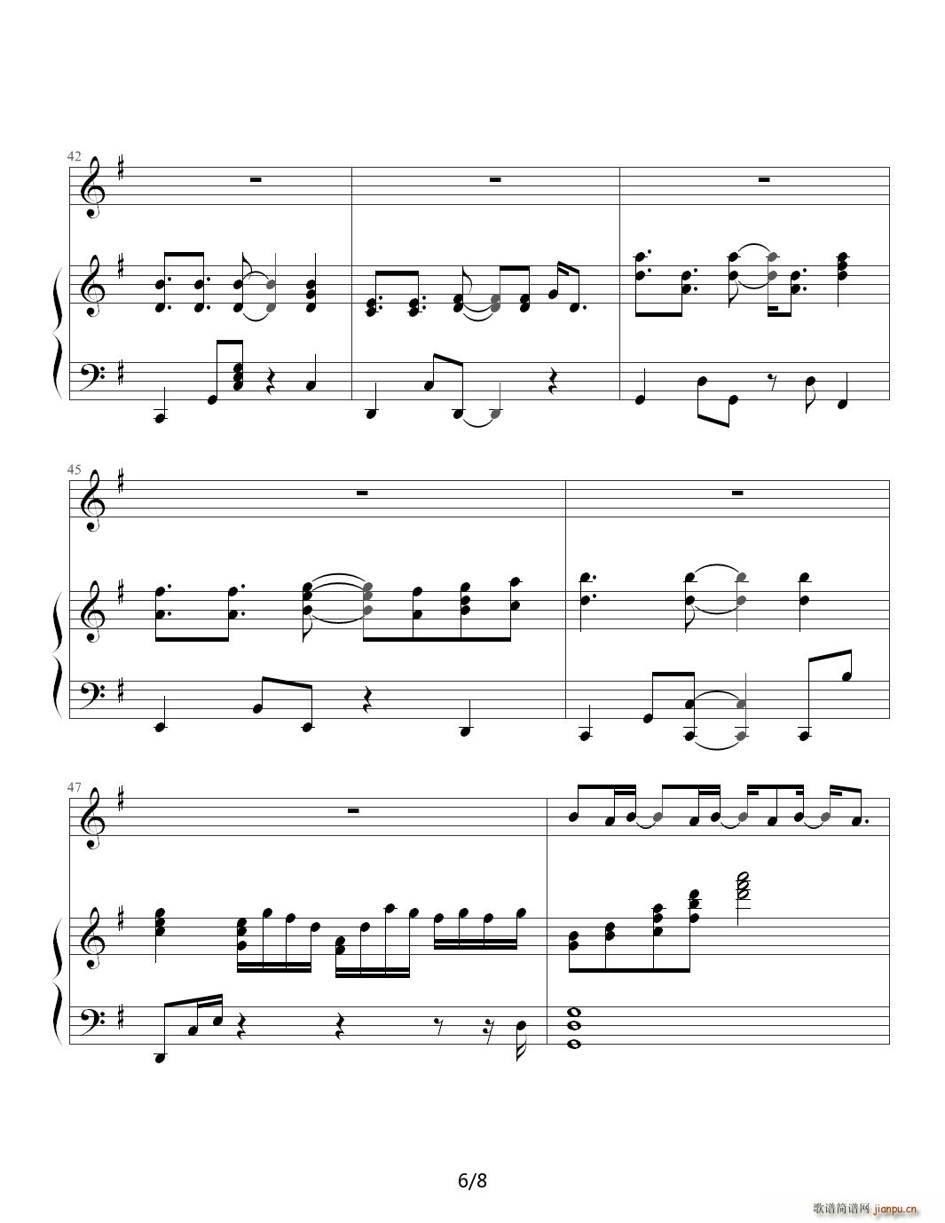 温柔 钢琴伴奏原调G调 五月天 G调(钢琴谱)6