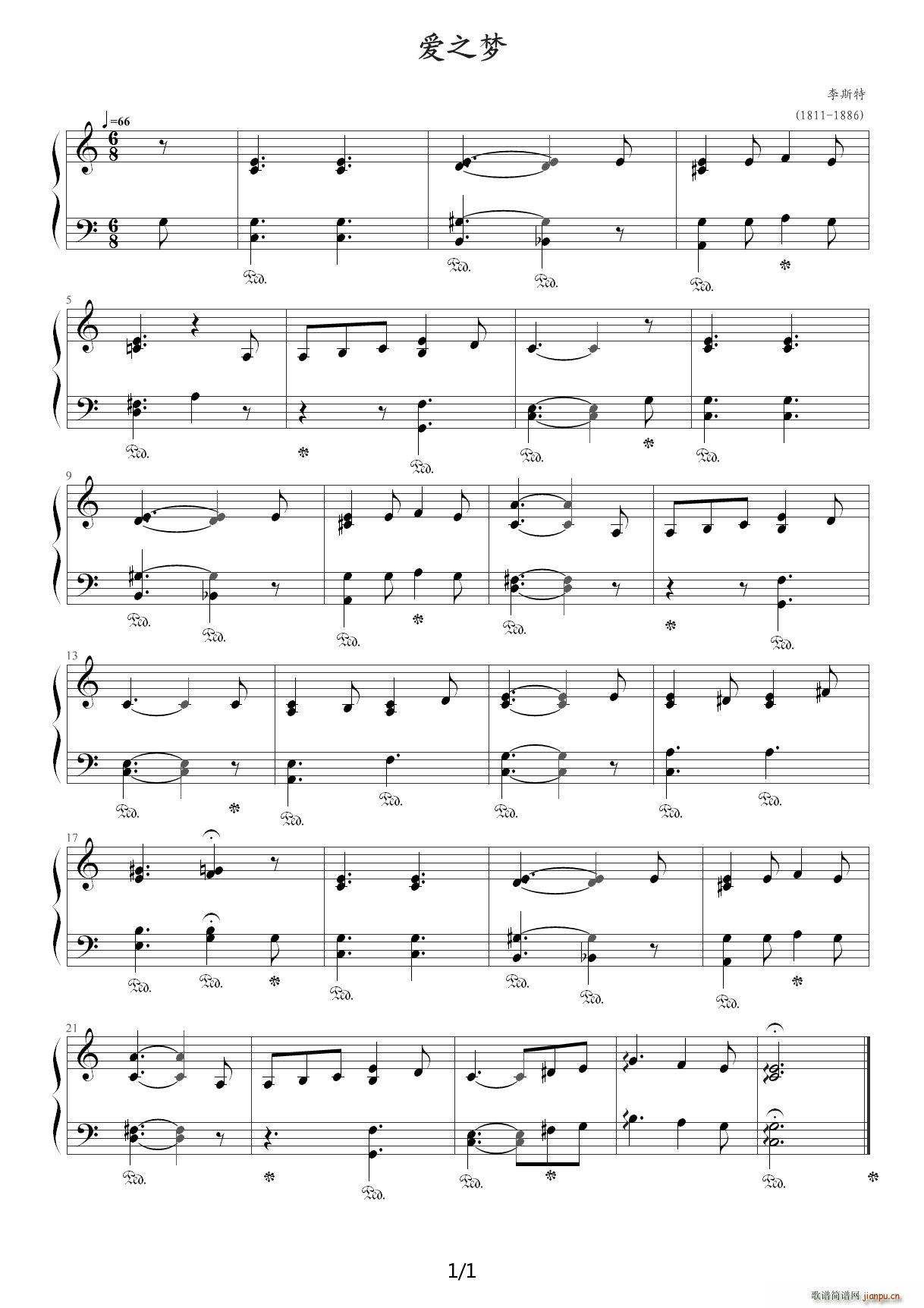 约翰 汤普森现代钢琴教程2 大汤2 31爱之梦 C调(钢琴谱)1