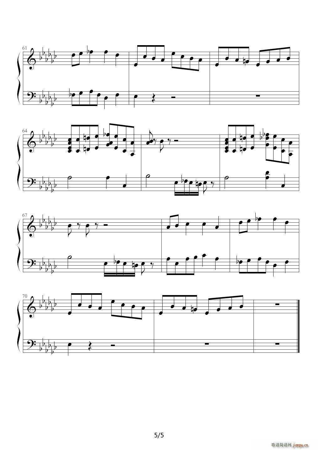 植物大战僵尸背景音乐坚果保龄球 降G调(钢琴谱)5