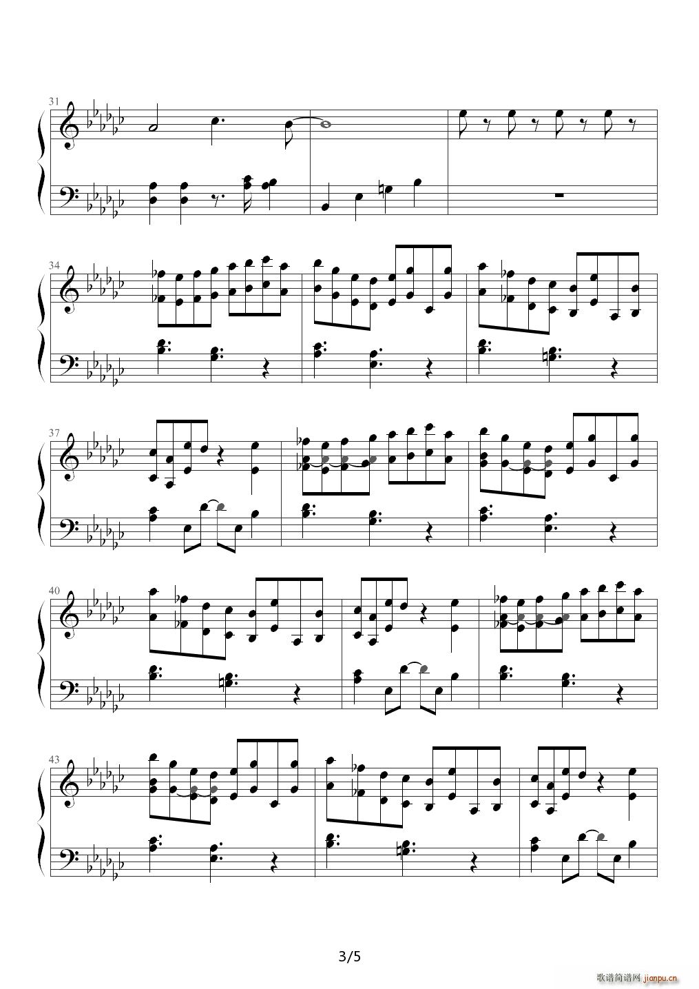 植物大战僵尸背景音乐坚果保龄球 降G调(钢琴谱)3