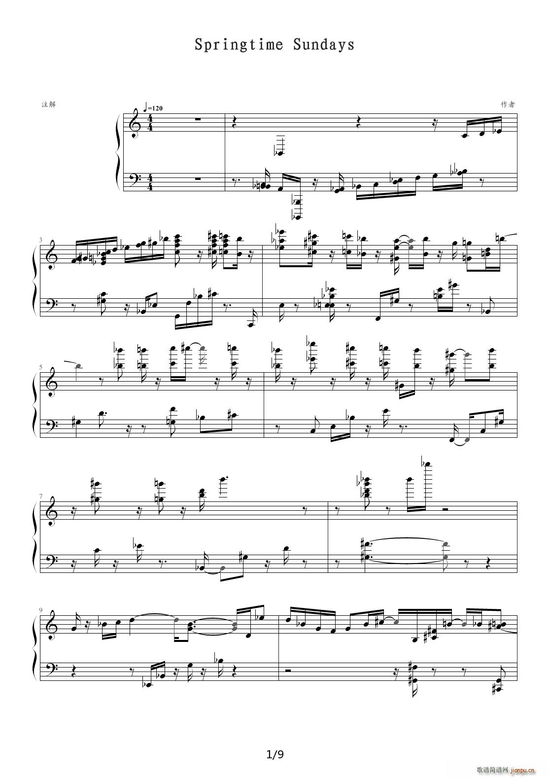 Springtime Sundays 春天的星期天 爵士版 C调(钢琴谱)1