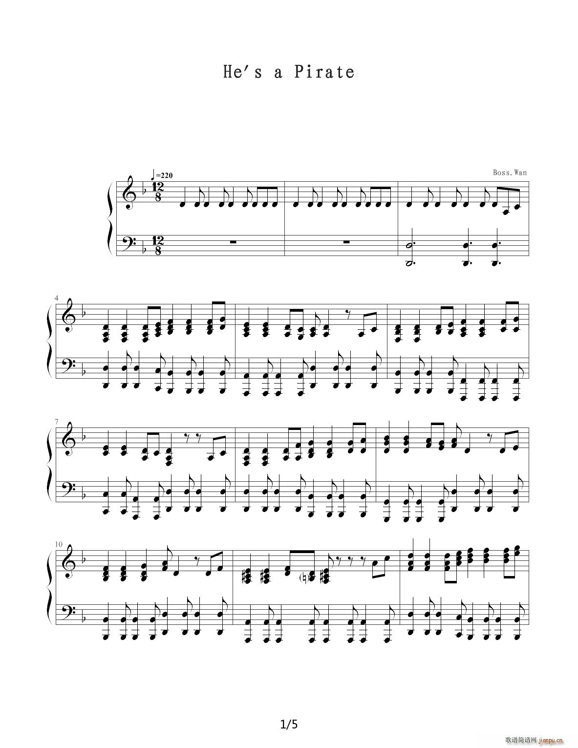 Hes a Pirate F调(钢琴谱)1