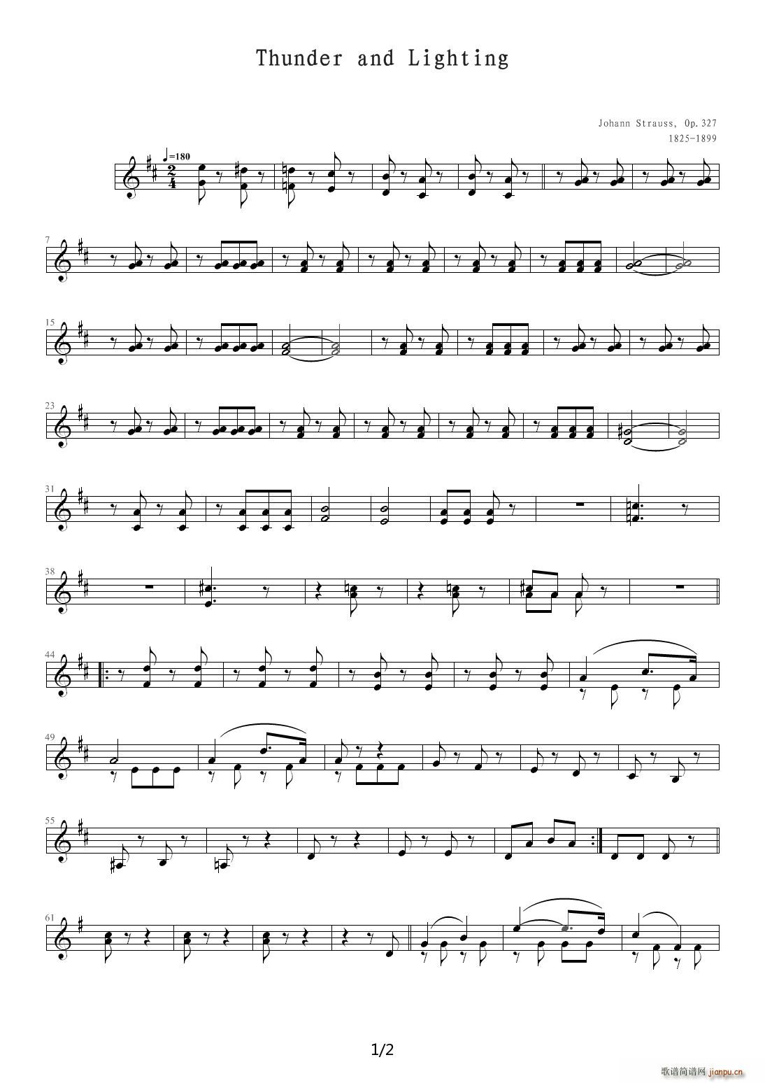 雷鸣电闪波尔卡 管弦乐 06雷鸣电闪波尔卡 Cor I(钢琴谱)1