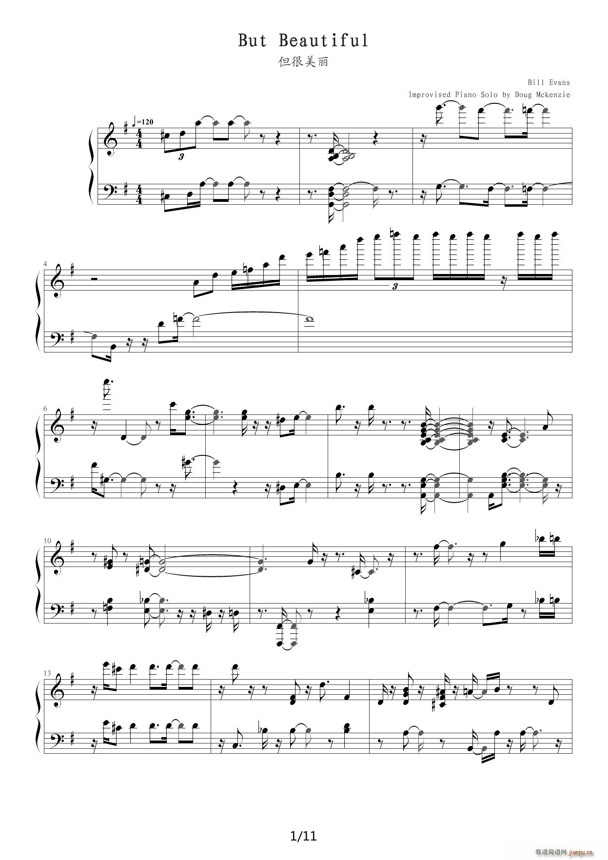 But Beautiful 但很美丽 爵士版 G调(钢琴谱)1