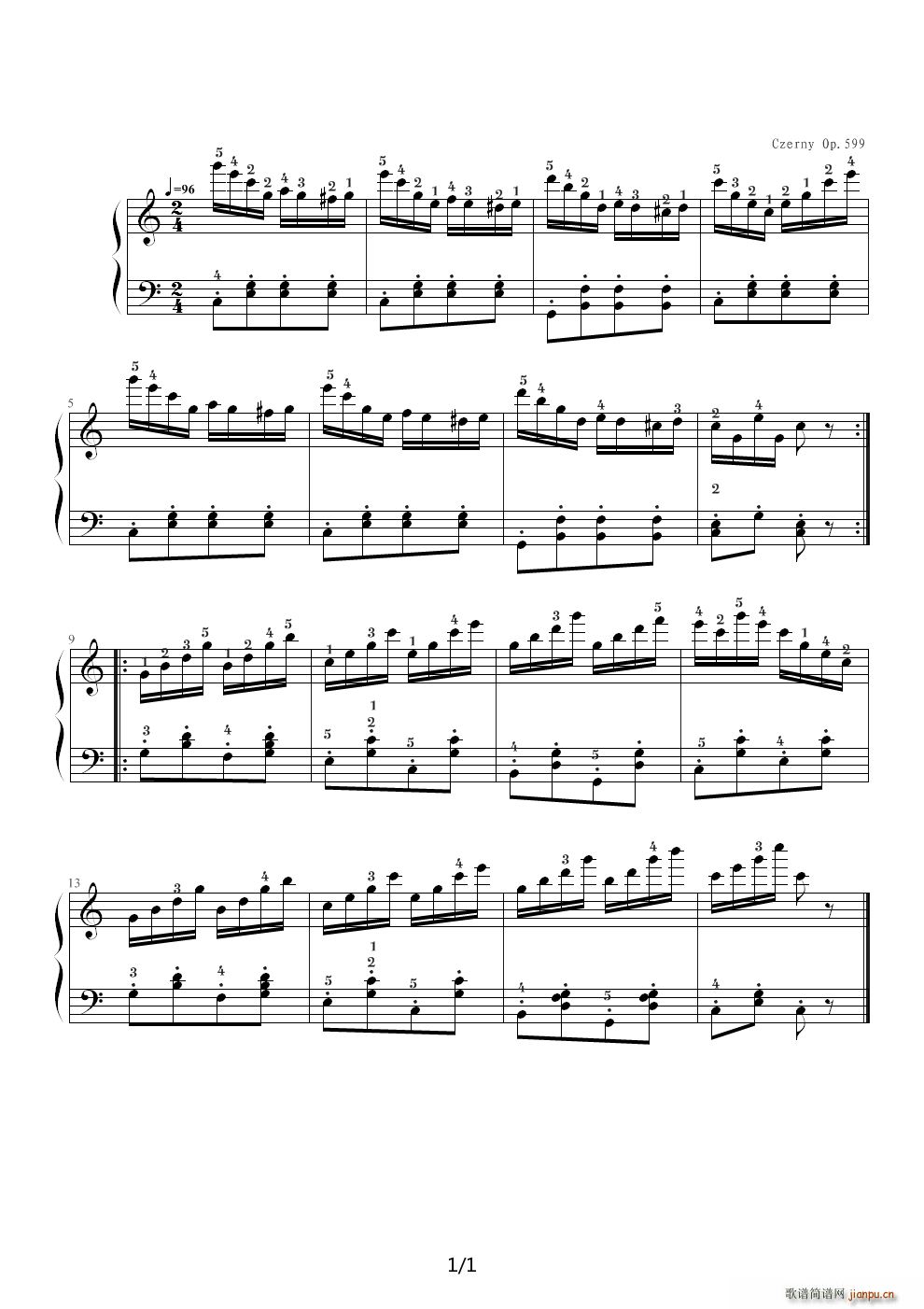 车尔尼599 NO 90 C调(钢琴谱)1