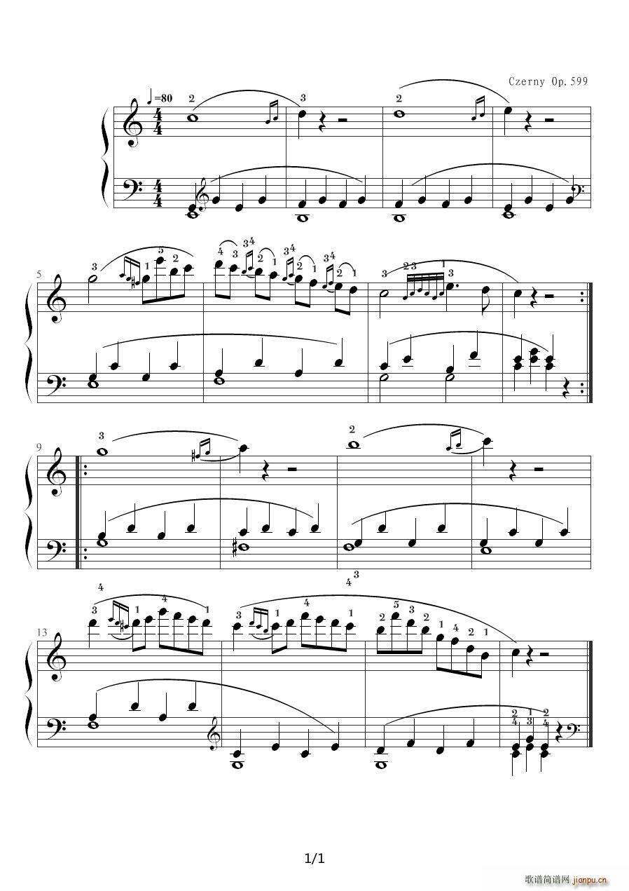 车尔尼599 NO 74 C调(钢琴谱)1