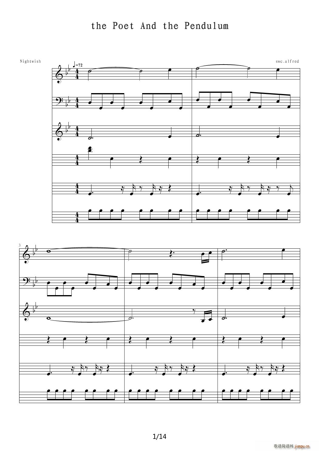 The Poet And The Pendulum 降B调(钢琴谱)1