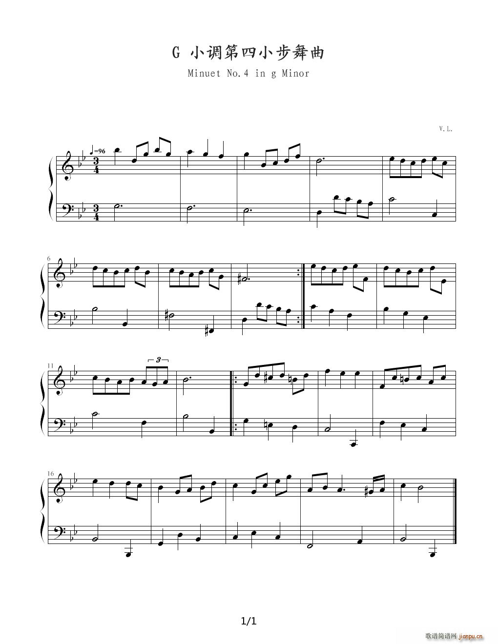 g小调第四小步舞曲 降B调(钢琴谱)1