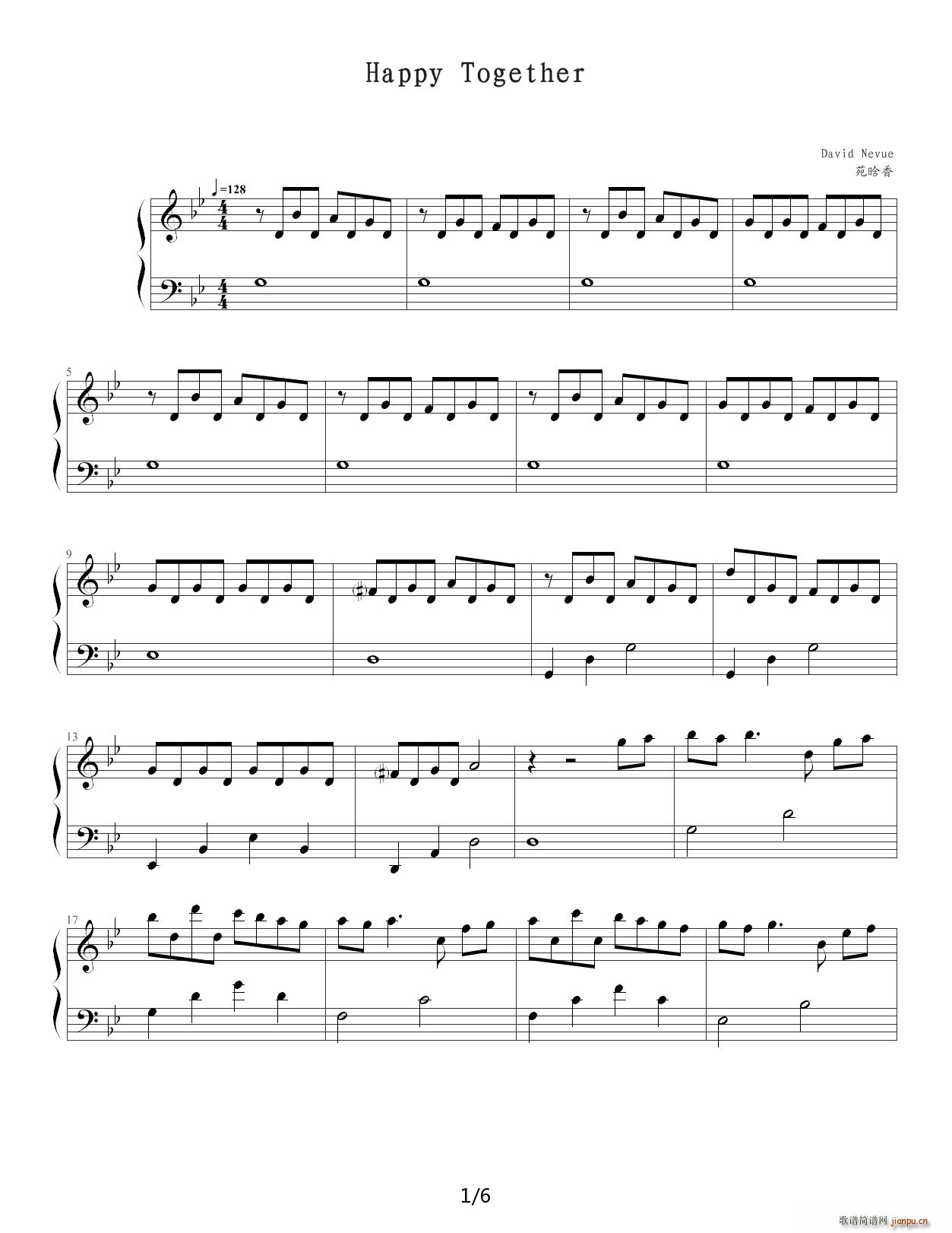 Happy together 降B调(钢琴谱)1