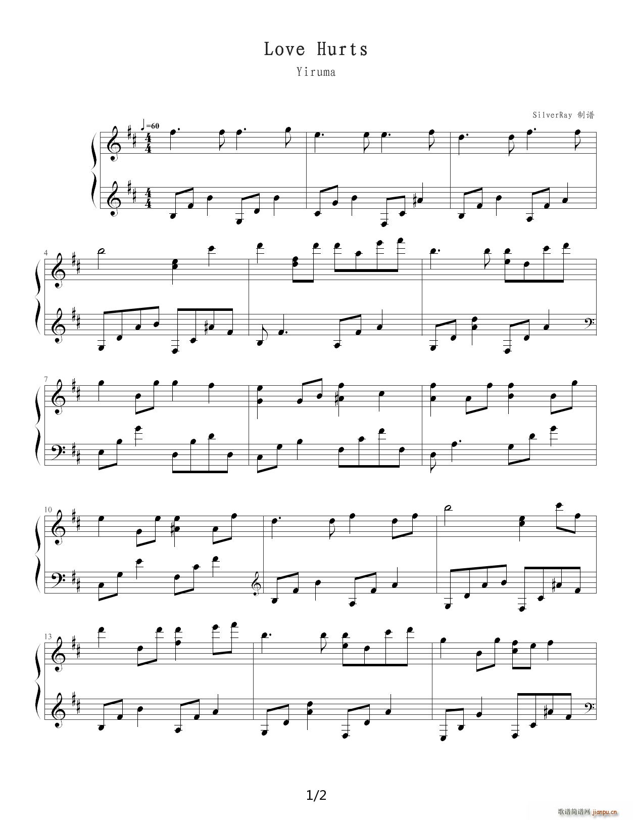 Love Hurts D调(钢琴谱)1