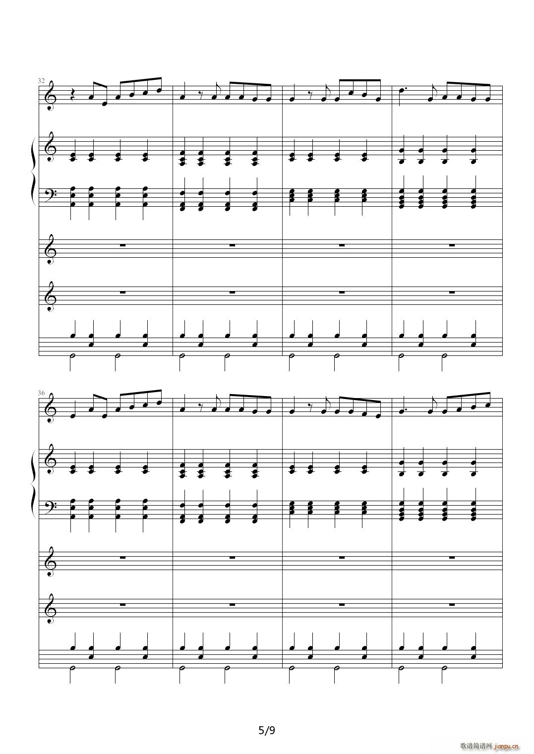 夜静 C调(钢琴谱)5