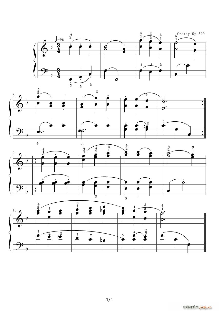 车尔尼599 No 42 F调(钢琴谱)1