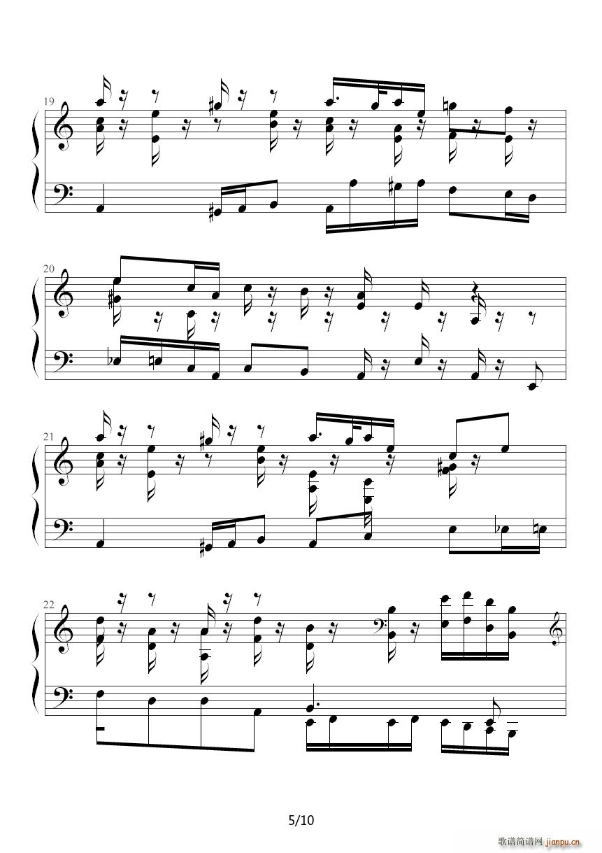 植物大战僵尸背景音乐草坪夜晚(钢琴谱)5