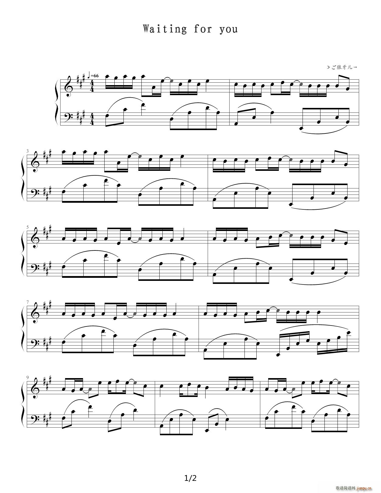 waiting for you A调(钢琴谱)1